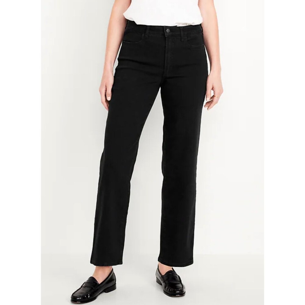 Old Navy Women's High Rise Wow Loose Jeans Black Denim 12 Short NWT Straight Leg